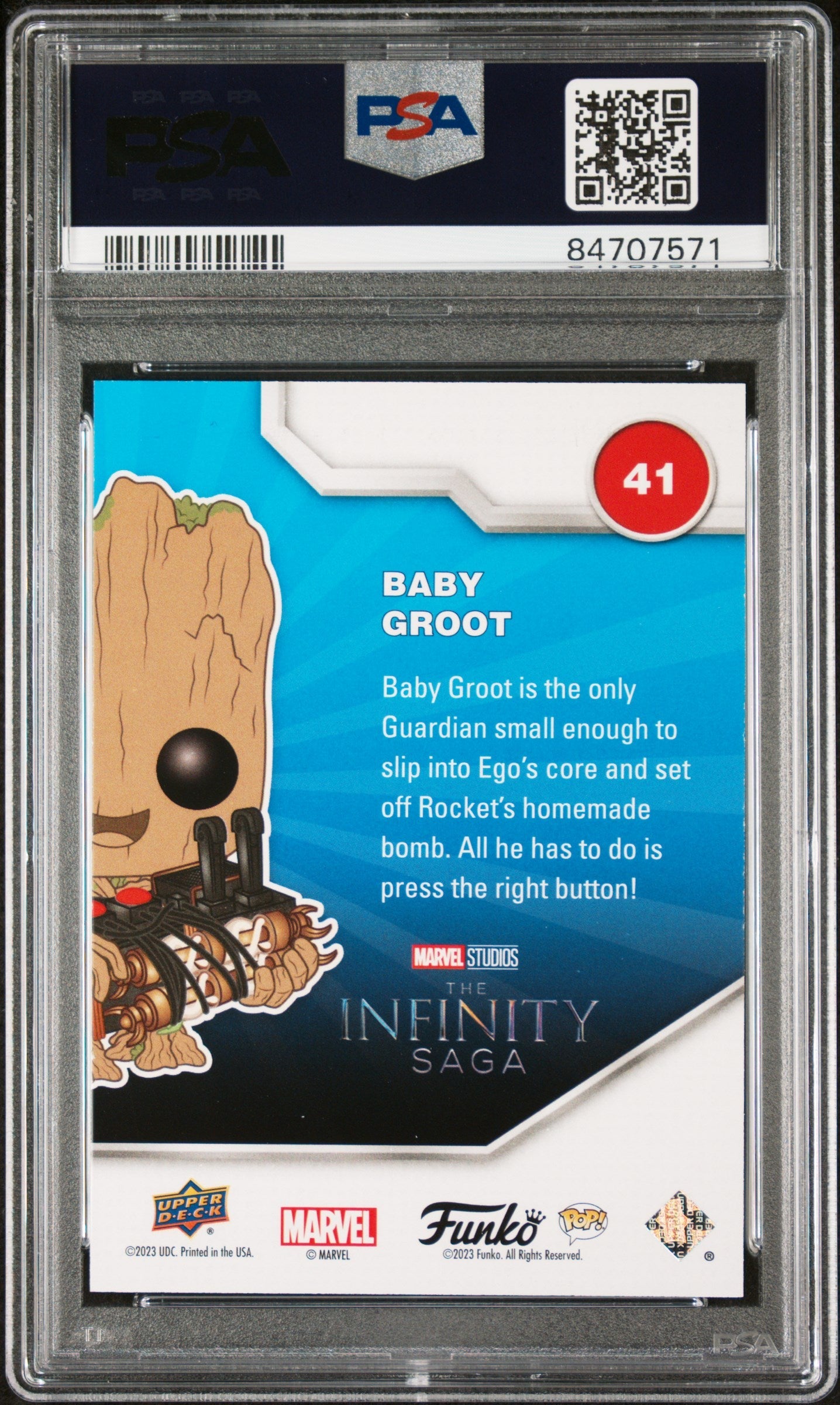2023 UPPER DECK FUNKO POP MARVEL  BABY GROOT PATINA #41  PSA 10 2